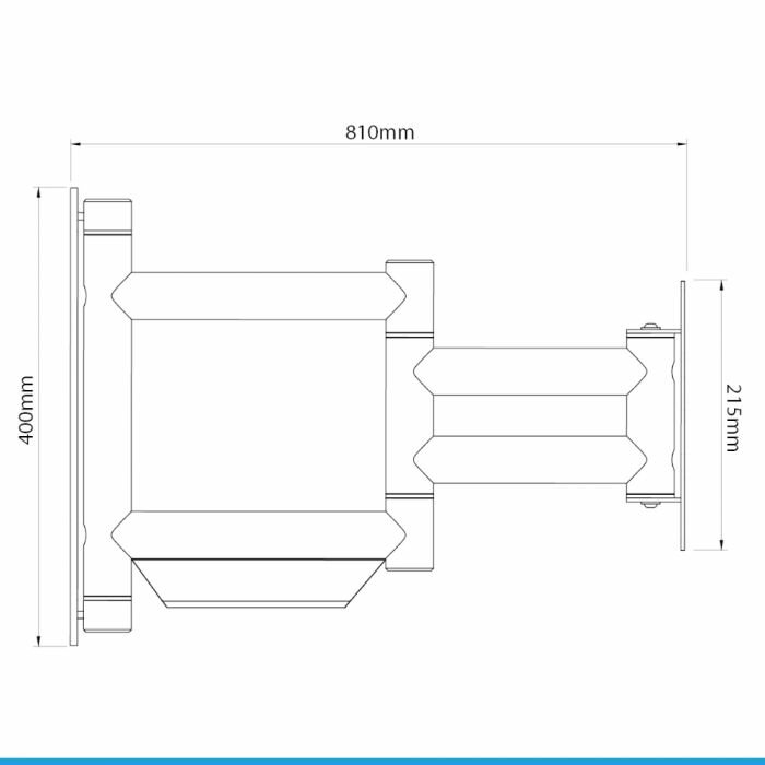 Afmetingen Cavus WMV9050 zwarte design muursteun voor 26 - 55 Inch TV met extra lange arm
