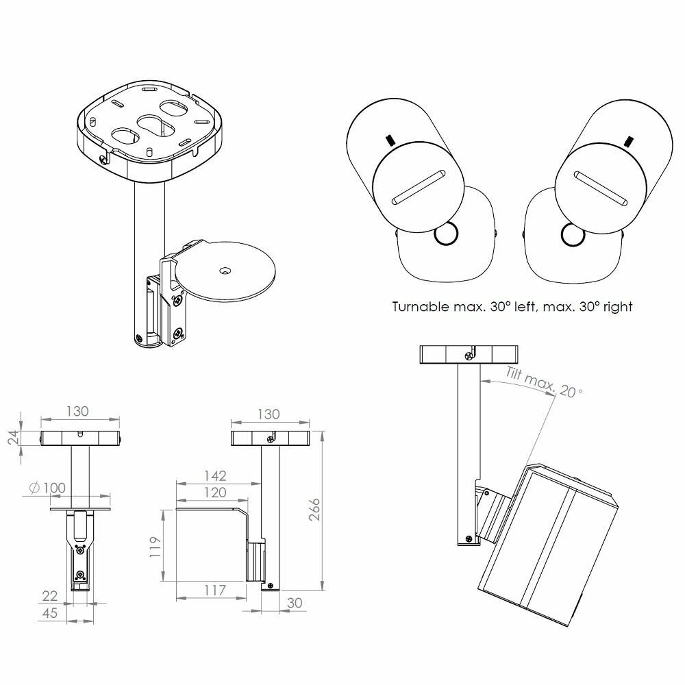 Plafondsteun voor Sonos ERA 100 wit afmetingen