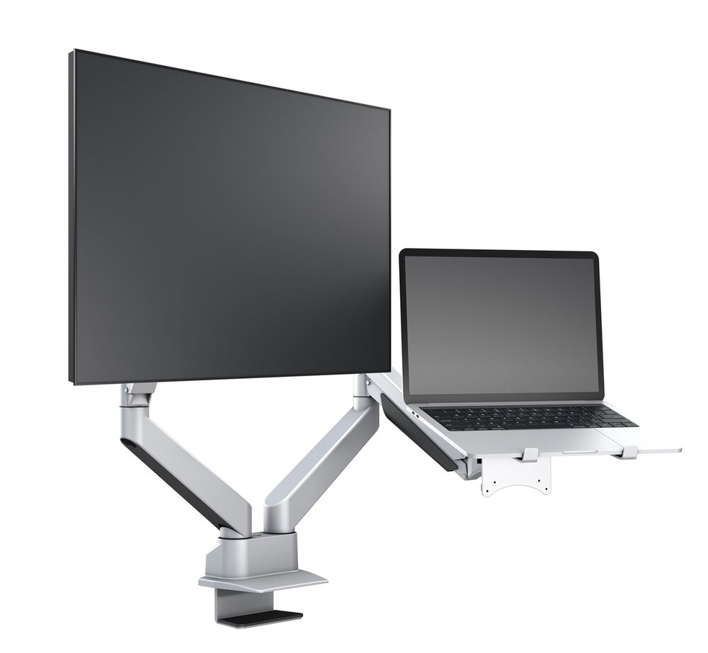 Multibrackets Monitorsteun - VESA Gas Lift Arm Dual Arm met Laptop Houder [zilver]