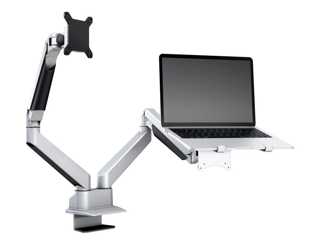 Multibrackets Monitorsteun - VESA Gas Lift Arm Dual Arm met Laptop Houder [zilver]
