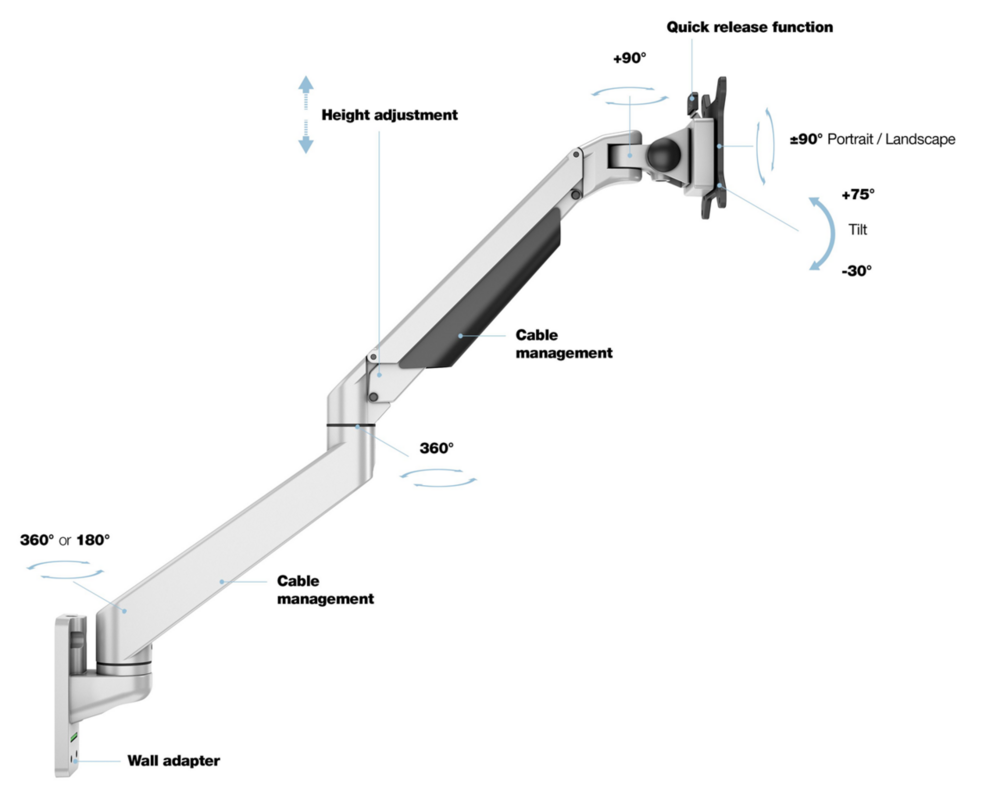 Multibrackets Monitorsteun - VESA Gas Lift Arm Wall Single [zilver]